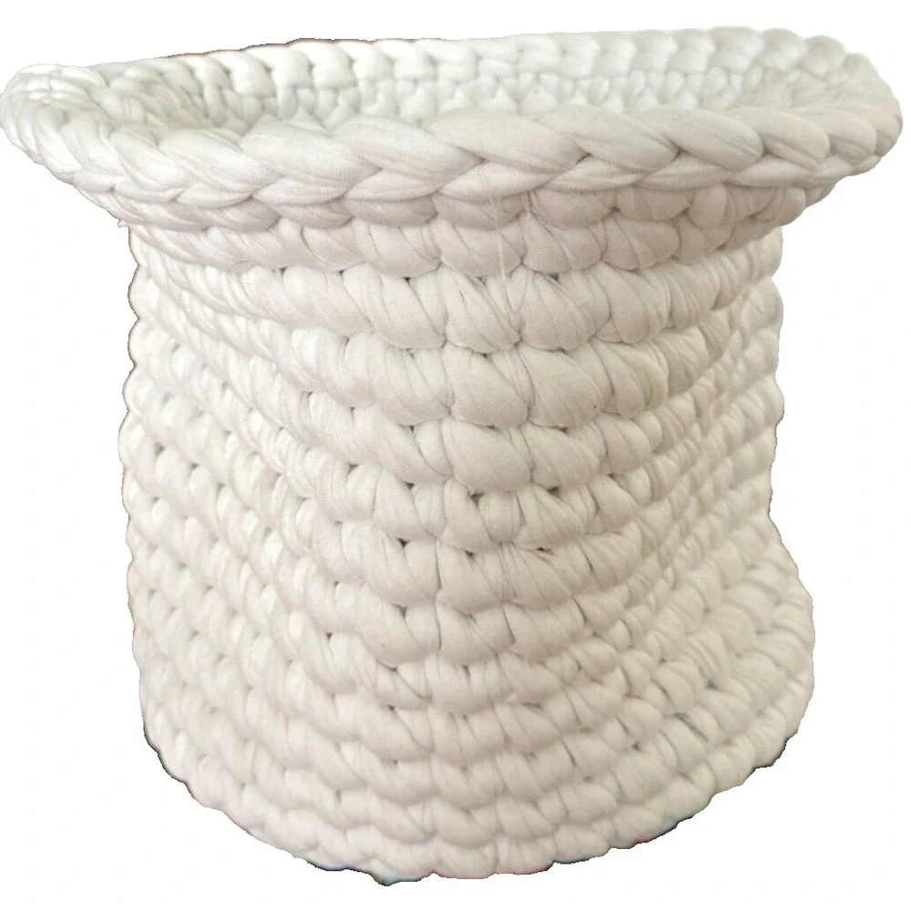 NWT Handmade Chunky Cotton Crochet Basket Storage Bin White 14